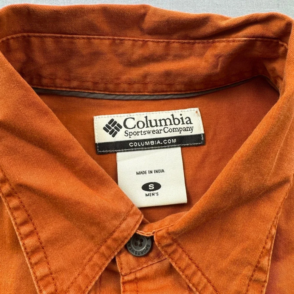 Columbia Mens Small Burnt Orange Cotton Long Sleeve Button Down Utility Shirt‎